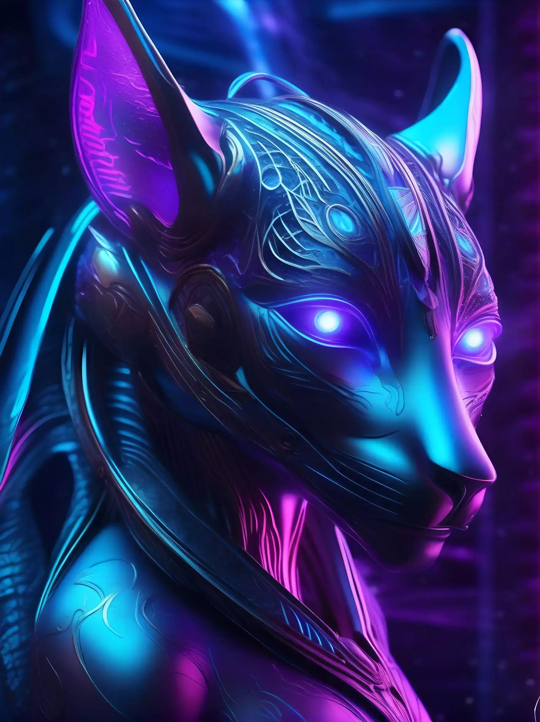 Futuristic myth depiction of Set's beast form with Horus eye symbolism